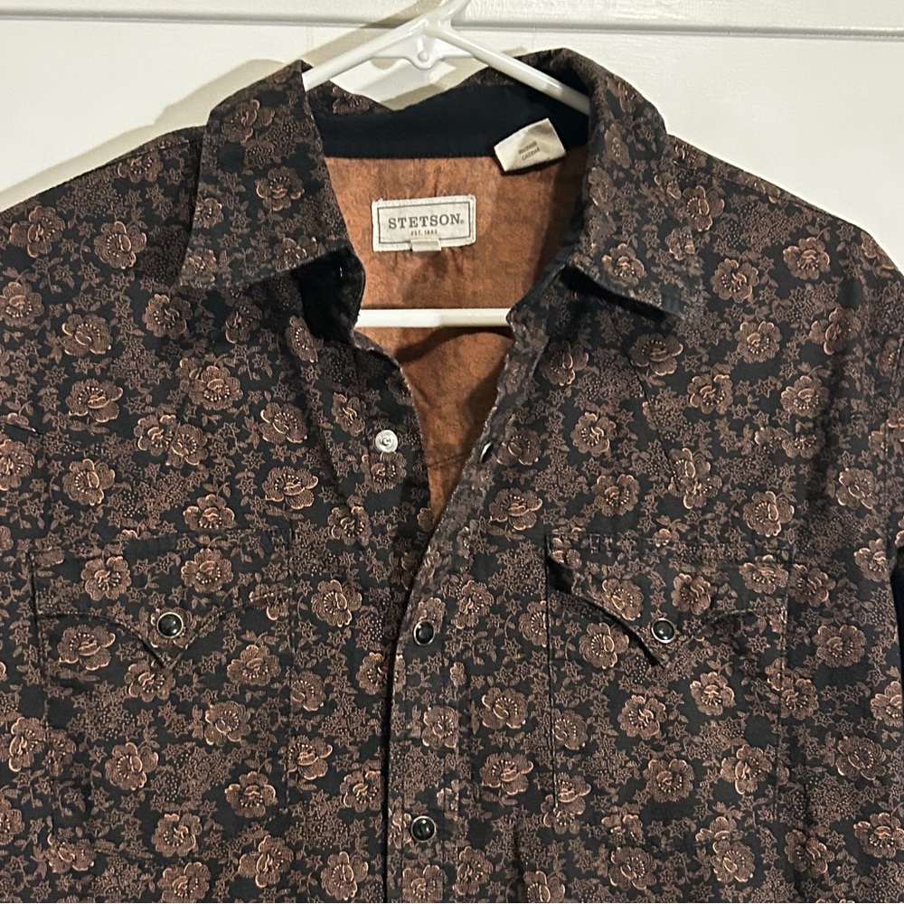 Stetson Western Retro Button Down Shirt Men’s Medium Cowboy Rodeo Logo Snaps